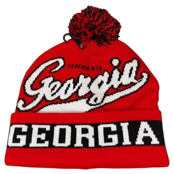 Other - Georgia Knit Hat w/Pom Pom Red/Blk